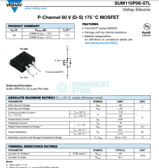 SUM110P06-07L-E3 110A 60V P-CH TO263