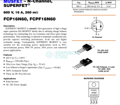 FCP16N60 16A 600V N-CH